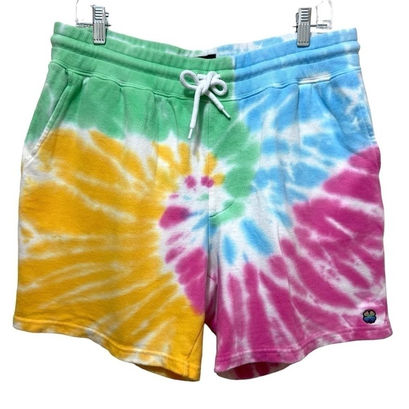 Lucky Brand Pride Tie Dye Clover Gender Neutral Shorts Elastic Waist LARGE - Picture 2 of 16